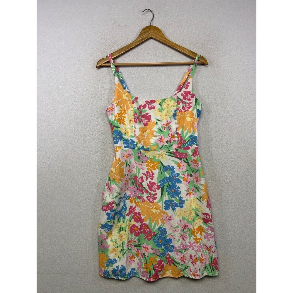 Cottagecore Old Navy Womens Small Multi Floral Linen Blend Smocked Mini Dress